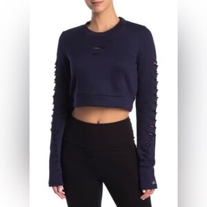 ALO Yoga Women's Navy Cut-Out Crop Sweater